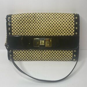 Anne Klein Black and Tan Checkered Clutch